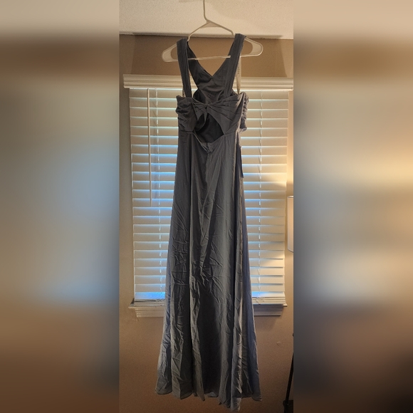 Azazie Brandie Dusty Blue Flowy Pleated Stretch Chiffon Dress - Picture 6 of 7